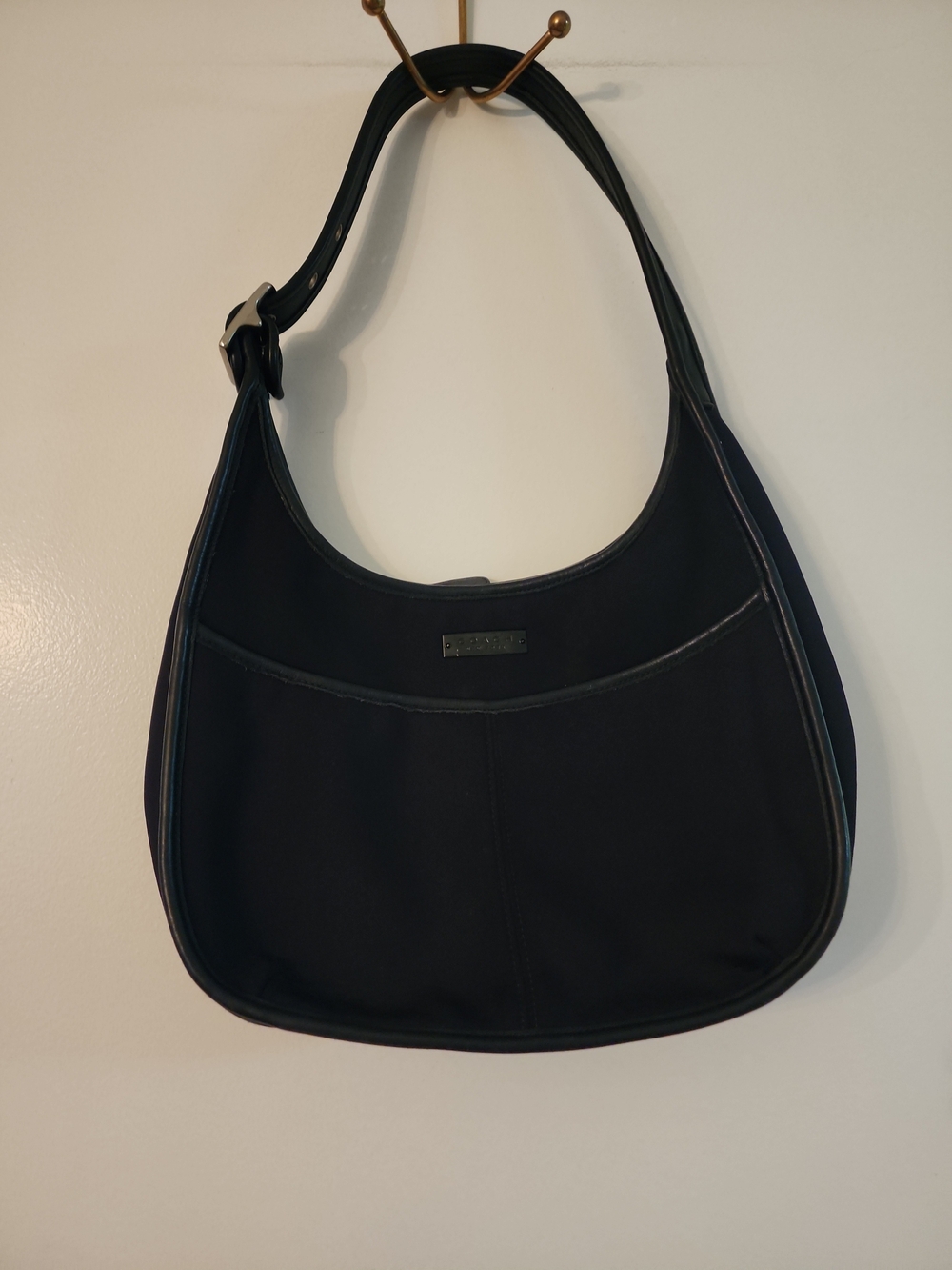 Vintage Coach 90s Ergo Pocket Zip Black Neoprene & Leather  Shoulder Handbag